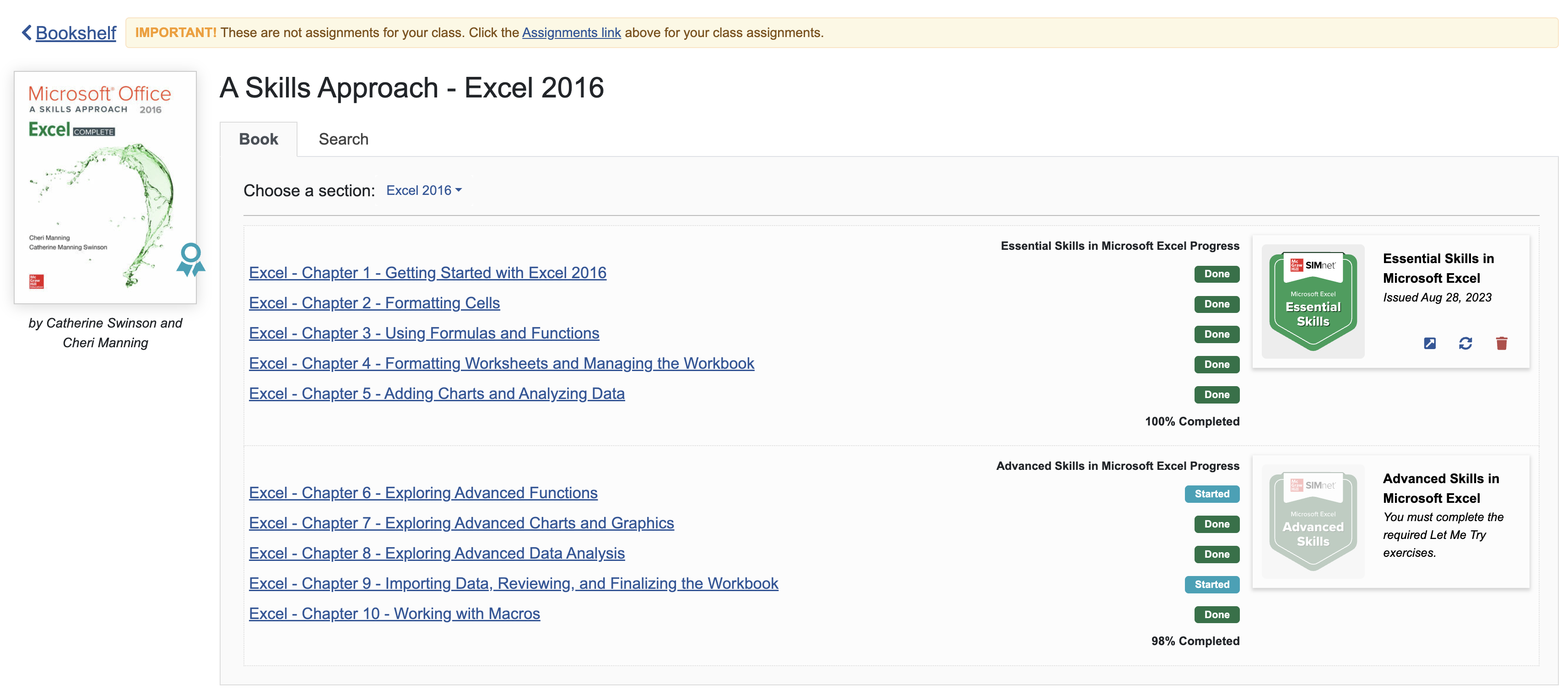 Library view of completion based badges